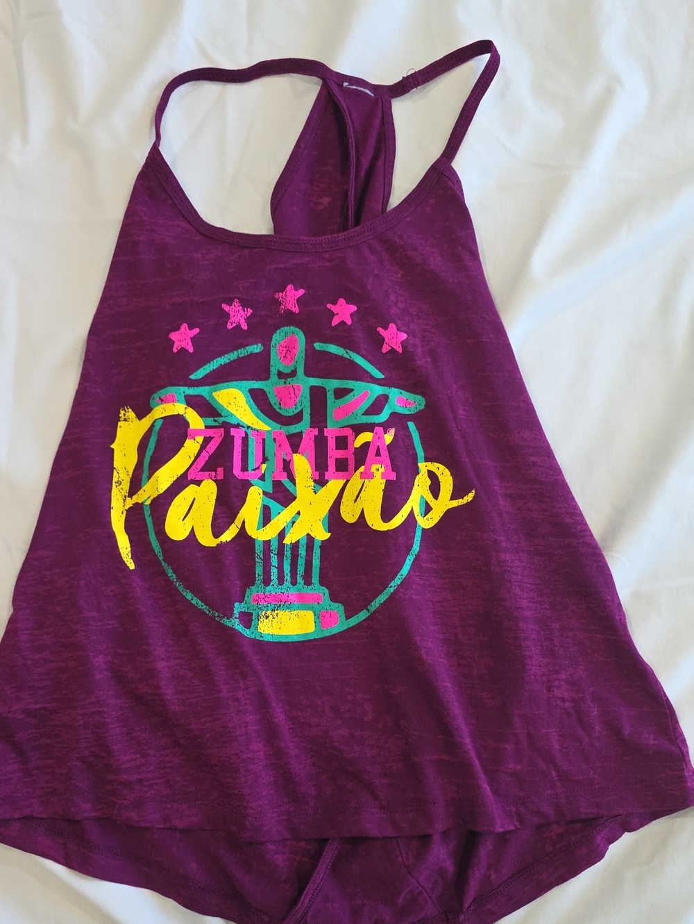 Zumba Fitness Purple Tank with Yellow, Teal & Pink Graphic